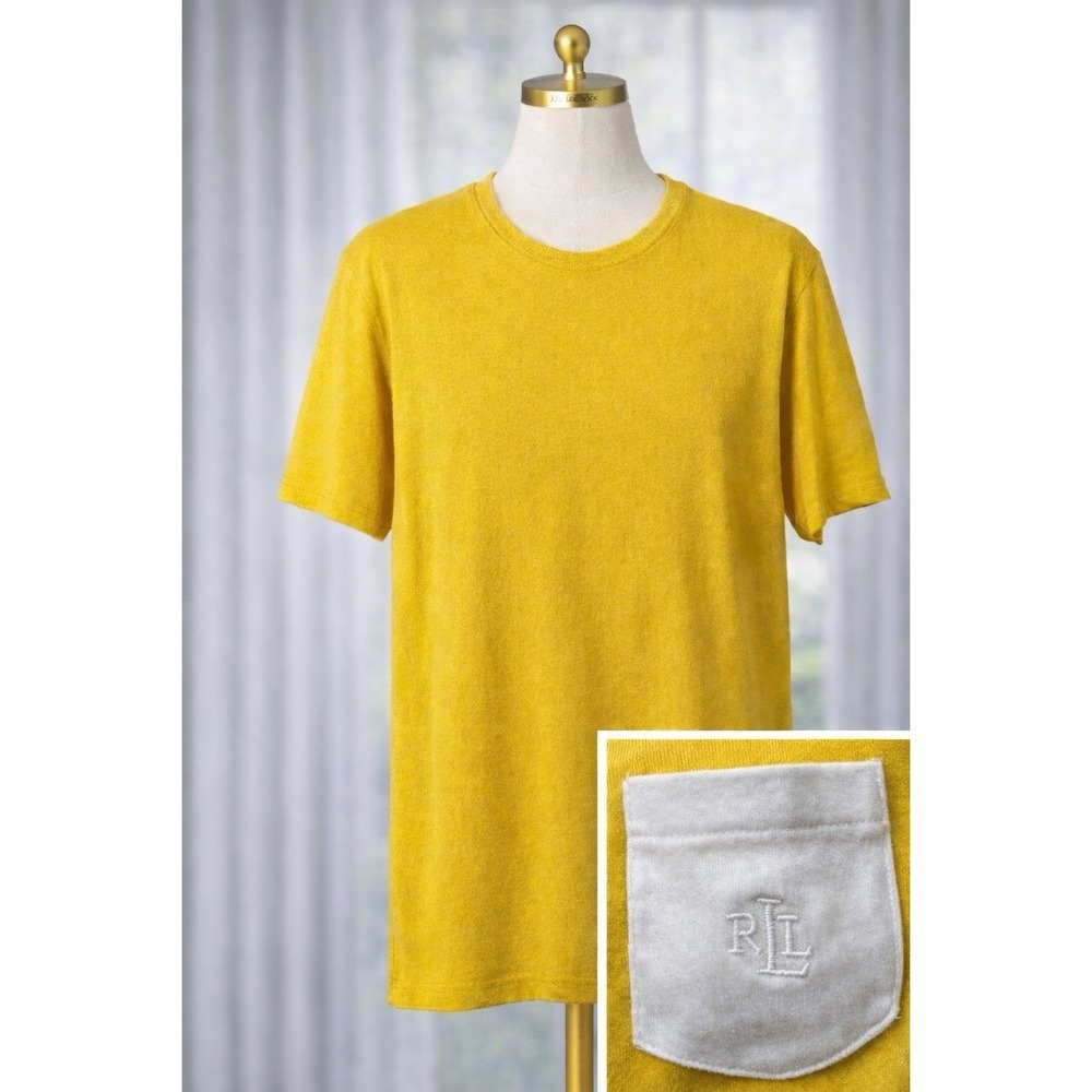 Lauren Ralph‎ Lauren Size 3x Knit Top 100% Cotton Vibrant Yellow Monogram Pocket